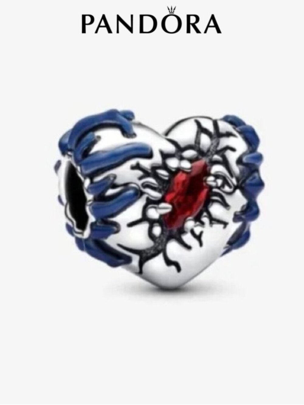 Pandora Silver and Blue Heart Charm with Red Accent